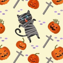 Black Cat And Halloween Pumpki