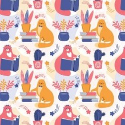 Spectacled Cat Admiring Flower