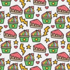 Hand Drawn Colorful Cherry Cak