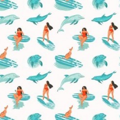 Surfer Girl With Dolphin