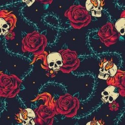 Bright Red Rose Flame Skull