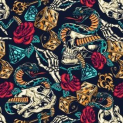 Horror Skull Rose Snake