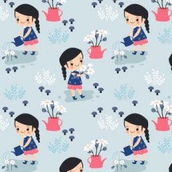 Cute Little Girl Watering Flow