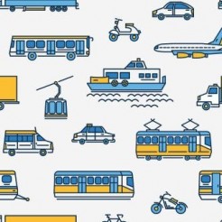 Simple Line Boat Tram Airplane