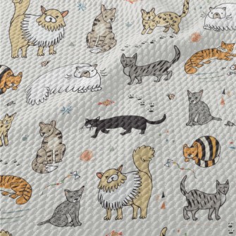 Hand Drawn Funny Pet Cat Birdseye Piqué