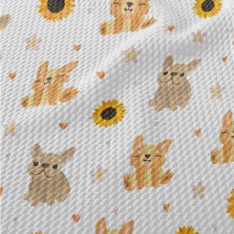 Cute Puppy And Sunflowers Birdseye Piqué