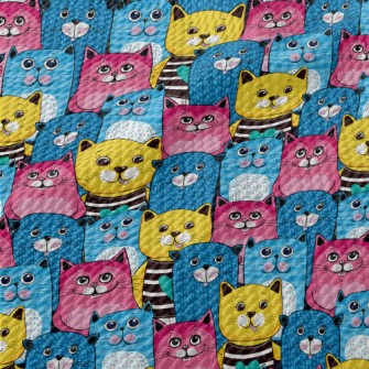 Cute Cat With Bright Colors Birdseye Piqué