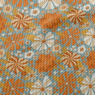 Retro Style Flowers Birdseye Piqué