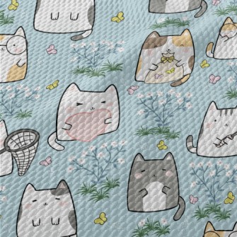 Happy Garden Cats Birdseye Piqué