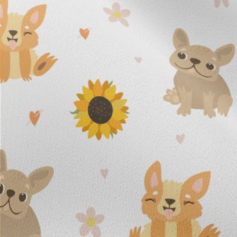 Cute Puppy And Sunflowers Chiffon