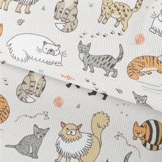 Hand Drawn Funny Pet Cat Waterproof Oxford