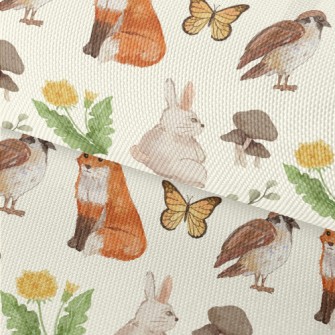 Watercolor Rabbit, Fox And Bir Waterproof Oxford