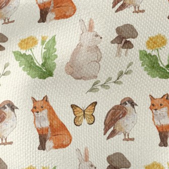 Watercolor Rabbit, Fox And Bir Waterproof Canvas