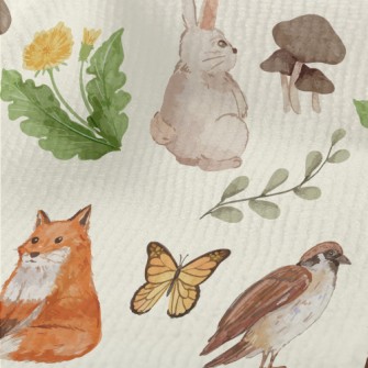 Watercolor Rabbit, Fox And Bir Terry