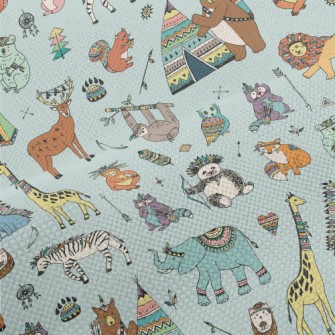 Hand Drawn Indian Animals Performance Linen