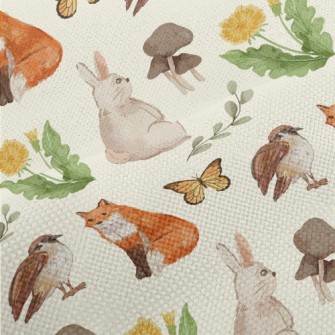 Watercolor Rabbit, Fox And Bir Performance Linen