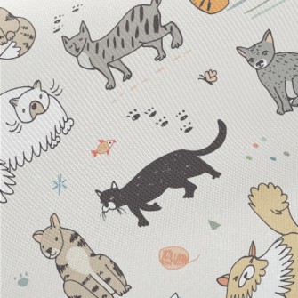 Hand Drawn Funny Pet Cat Twill