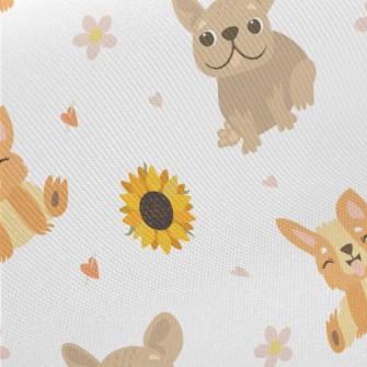 Cute Puppy And Sunflowers Twill