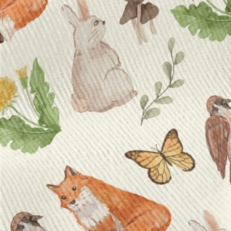 Watercolor Rabbit, Fox And Bir Standard Corduroy