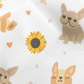 Cute Puppy And Sunflowers Micro Fleece