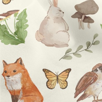 Watercolor Rabbit, Fox And Bir Micro Fleece