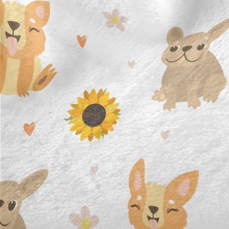 Cute Puppy And Sunflowers Minky