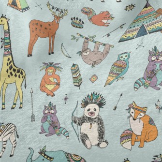 Hand Drawn Indian Animals Minky