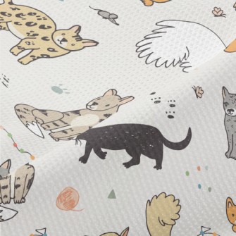 Hand Drawn Funny Pet Cat Piqué