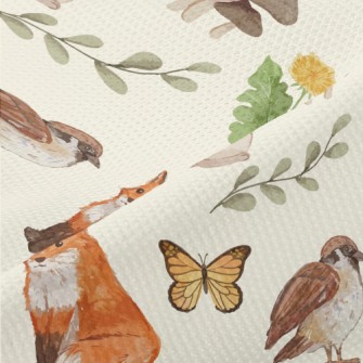 Watercolor Rabbit, Fox And Bir Piqué