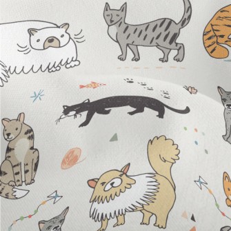 Hand Drawn Funny Pet Cat Lightweight Performance Linen
