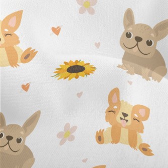Cute Puppy And Sunflowers Lightweight Performance Linen