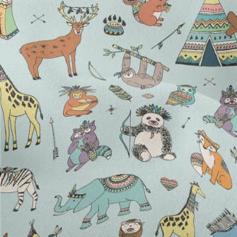 Hand Drawn Indian Animals Lightweight Performance Linen