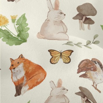Watercolor Rabbit, Fox And Bir Lightweight Performance Linen