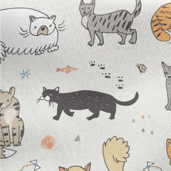 Hand Drawn Funny Pet Cat Jersey Backed Fleece