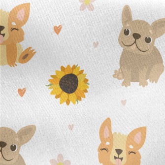 Cute Puppy And Sunflowers Jersey Backed Fleece