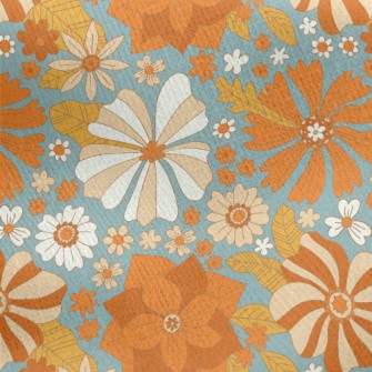 Retro Style Flowers Jersey Backed Fleece