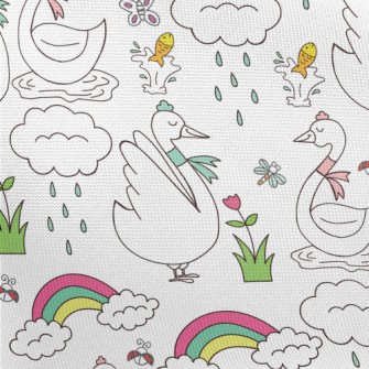 Simple Cartoon Swan Pongee