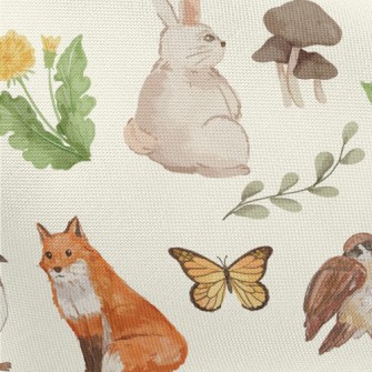 Watercolor Rabbit, Fox And Bir Pongee