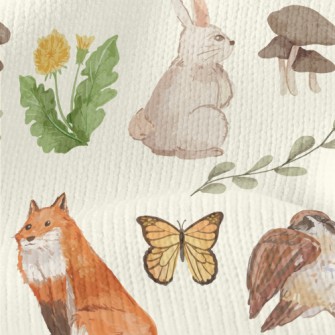 Watercolor Rabbit, Fox And Bir Stretch Jersey