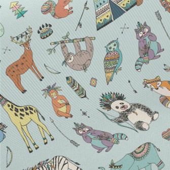 Hand Drawn Indian Animals Midweight Cotton Poplin