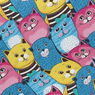 Cute Cat With Bright Colors Midweight Cotton Poplin