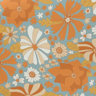 Retro Style Flowers Midweight Cotton Poplin
