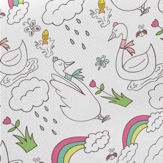 Simple Cartoon Swan Midweight Cotton Poplin
