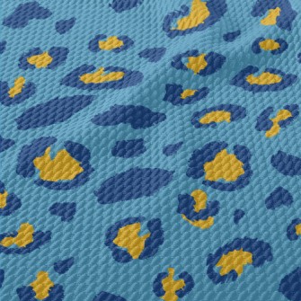 Blue And Yellow Leopard Print Birdseye Piqué