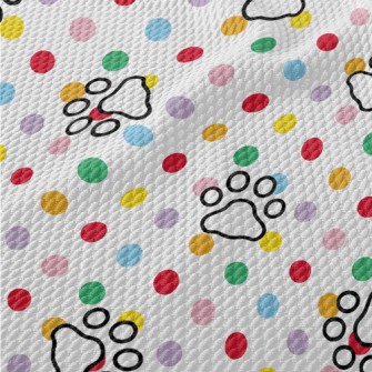Colorful Dots And Dog Paw Prin Birdseye Piqué