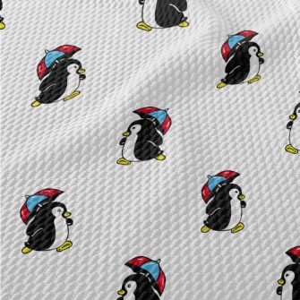 Cute Penguin Holding An Umbrel Birdseye Piqué