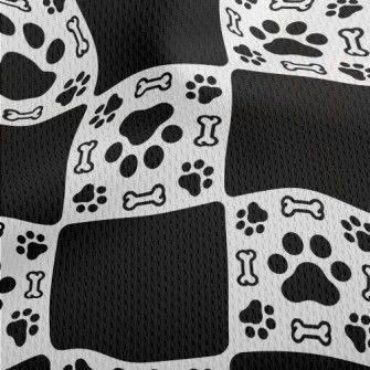 Dog Paw Print Bone With Black  Athletic Mesh Flat Back