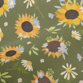 Beautiful Hand Drawn Sunflower Performance Linen