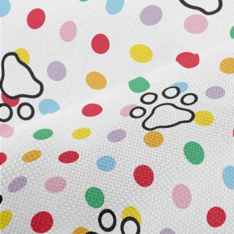 Colorful Dots And Dog Paw Prin Performance Linen