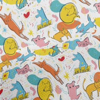 Cats And Dogs In Different Pos Performance Linen